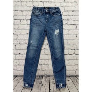 Judy Blue Women’s Size 3/26 Skinny Fit Distressed Blue Denim Jeans Raw Hem